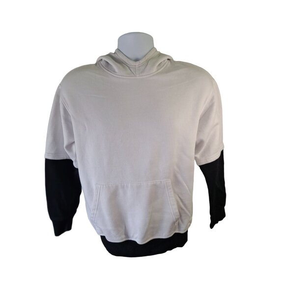 H&M Basic Hoodie Youth 16/18 White Black Colorblock Pullover Kangaroo Pocket - Picture 2 of 7